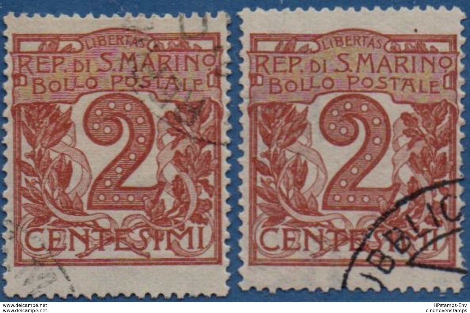 San Marino 1921 Figure 2c Color Shades 2 Values Cancelled - 2005.2632 - Gebruikt