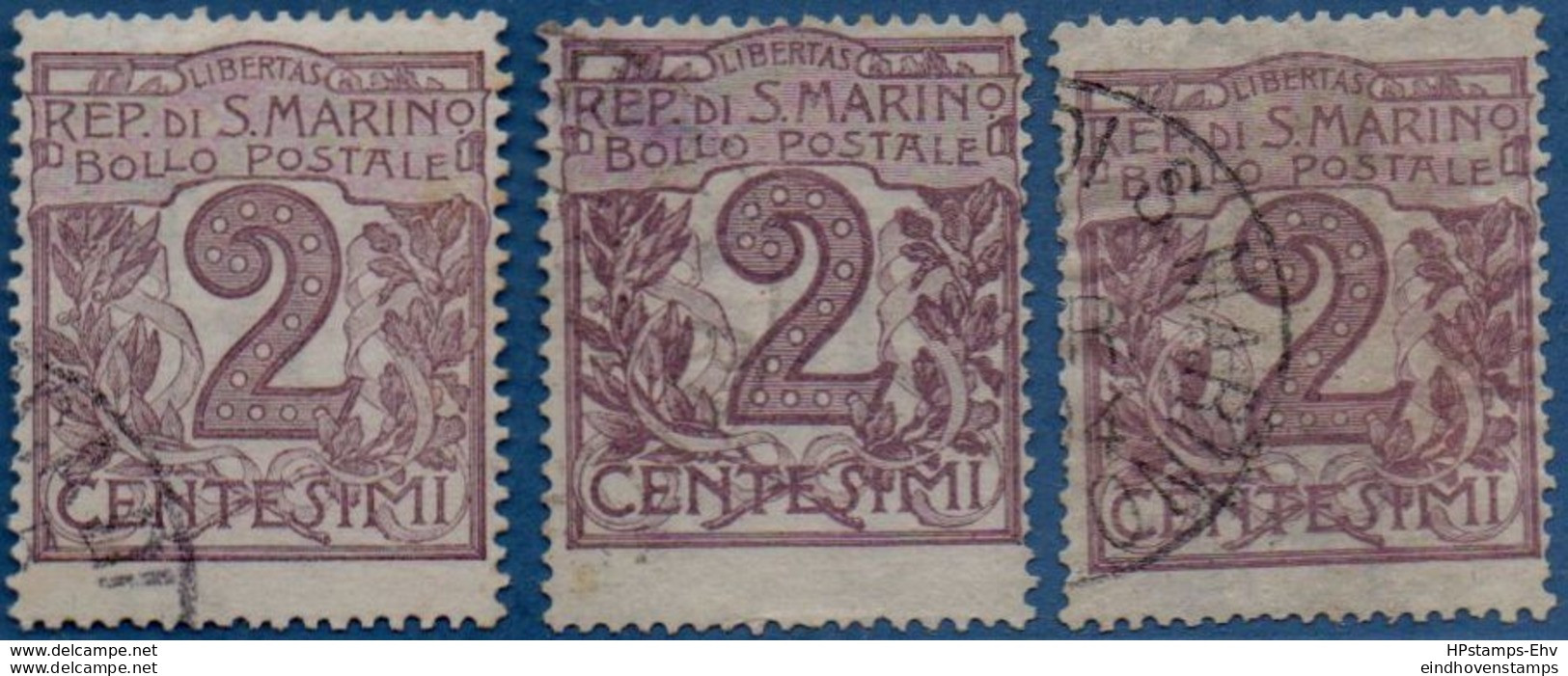 San Marino 1903 Figure 2 C Color Shades 3 Values Cancelled - 2005.2624 - Used Stamps