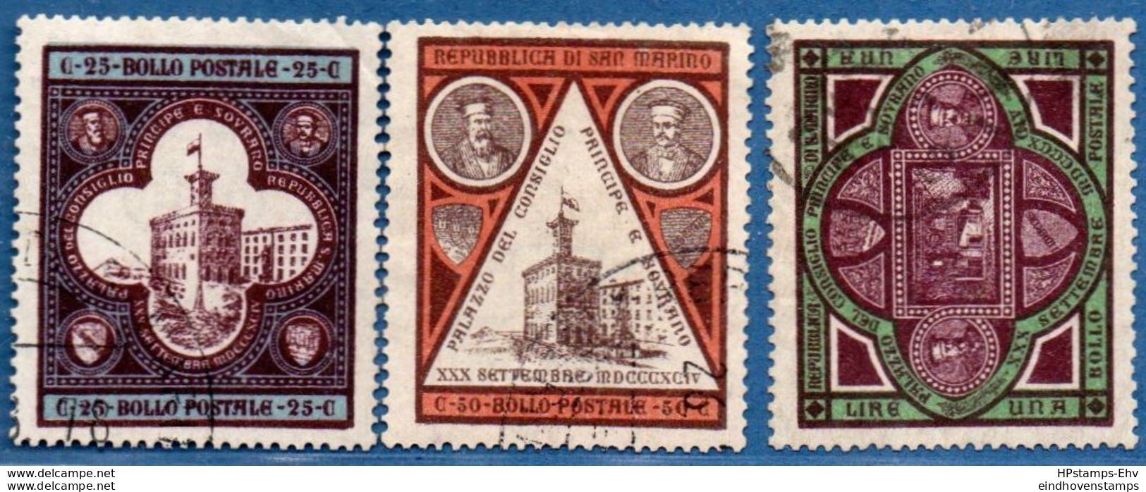 San Marino 1894 Inauguration Government Building Set 3 Values Cancelled - 2005.2620 Bright Printing - Used Stamps