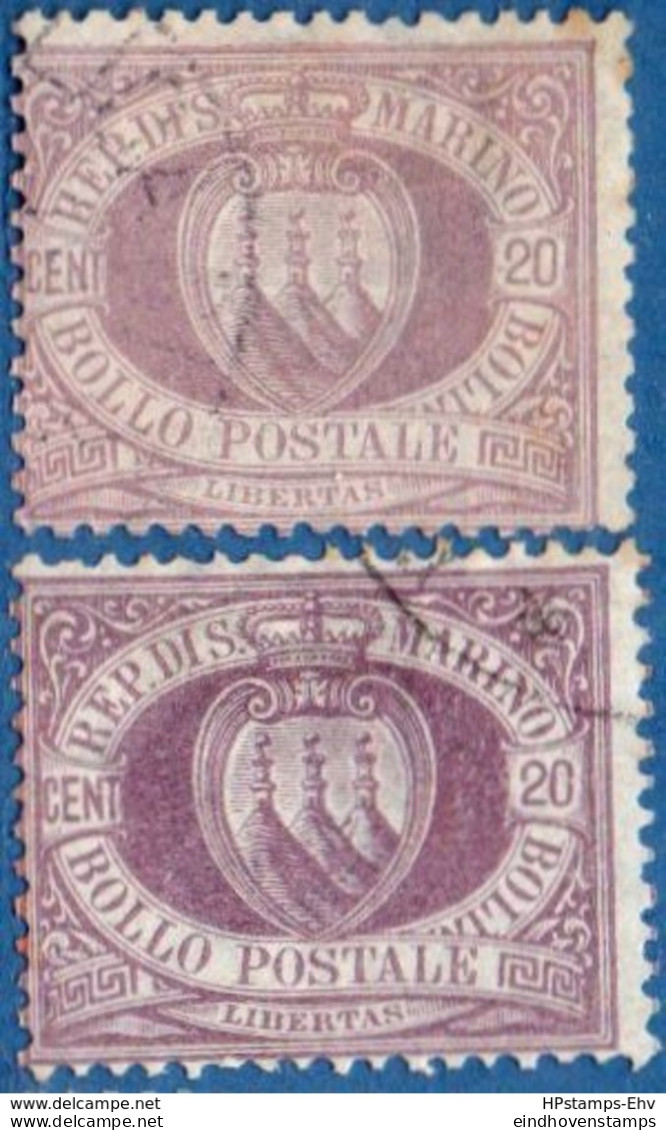 San Marino 1894 20 C Purple Shades 2 Values Cancelled - 2005.2617 - Gebraucht