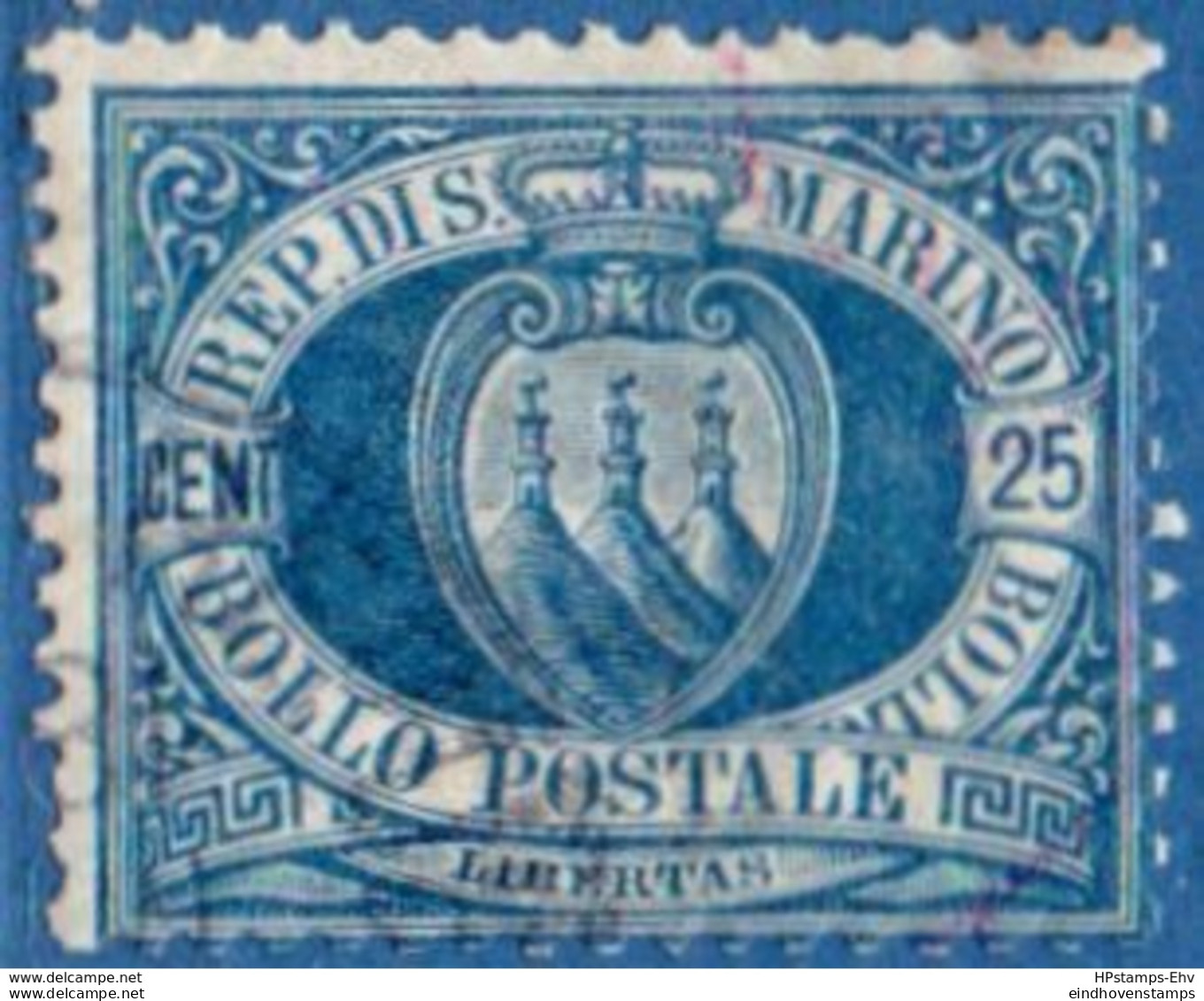 San Marino 1894 25 C Blue 1 Value Cancelled - 2005.2618 - Gebruikt