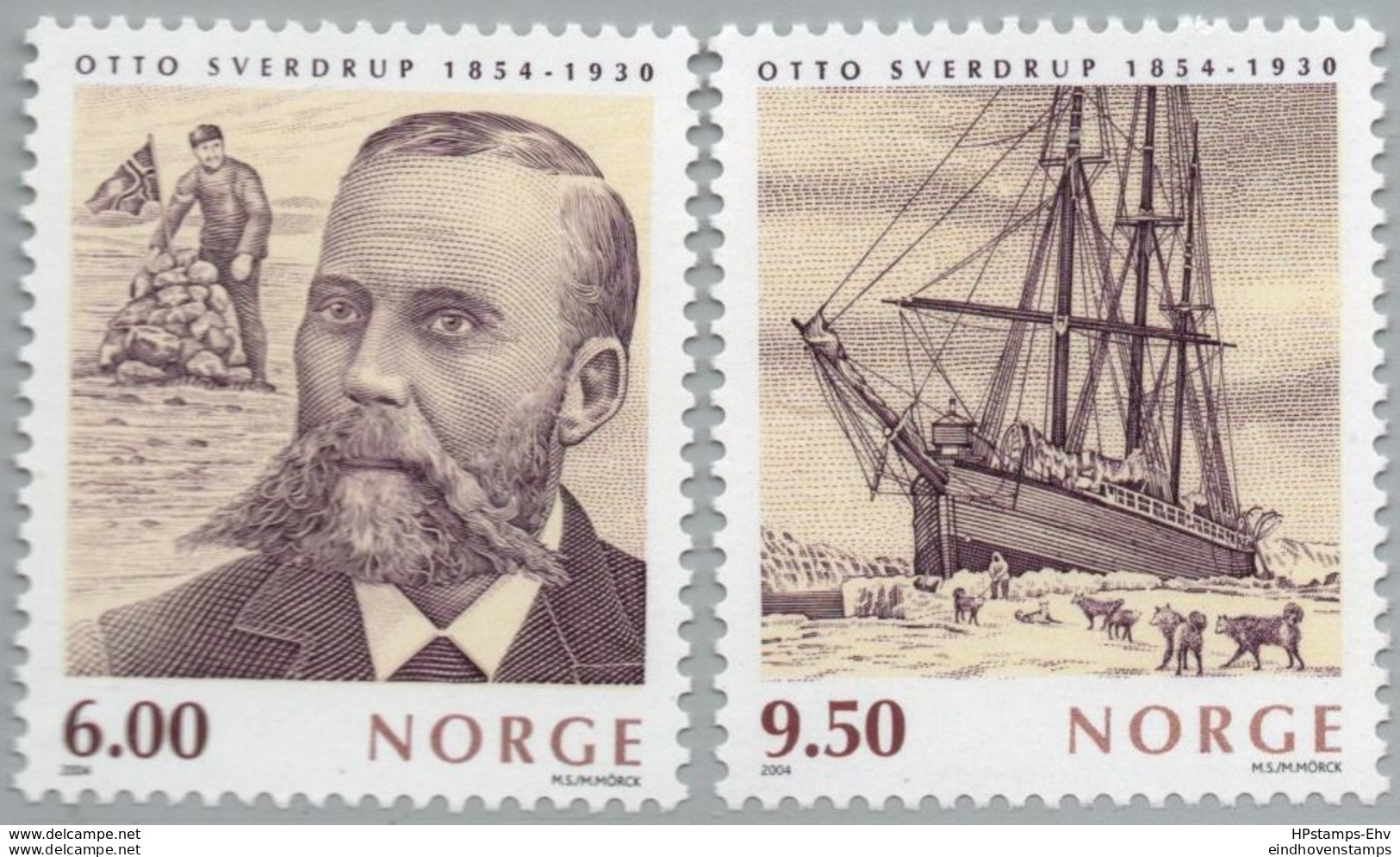 Norge, Norway 2004 Otto Sverdrup 2 Values MNH 2004.3025 Polar Research, Polar Research Ship Fram Schooner Type - Polarforscher & Promis