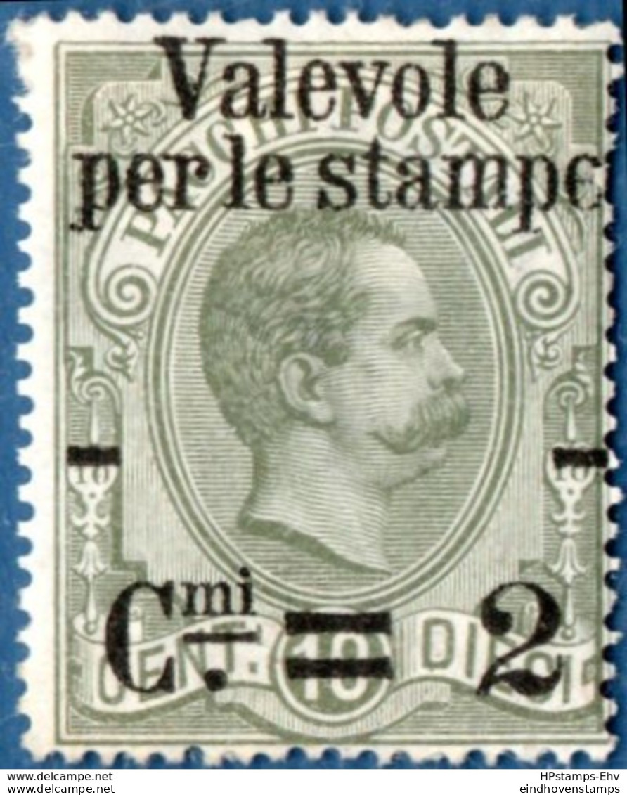 Italy Kingdom 1890, 2c Overprint On 10c Printed Matter Stamp 1 Value MH - 2004.0619 - Neufs