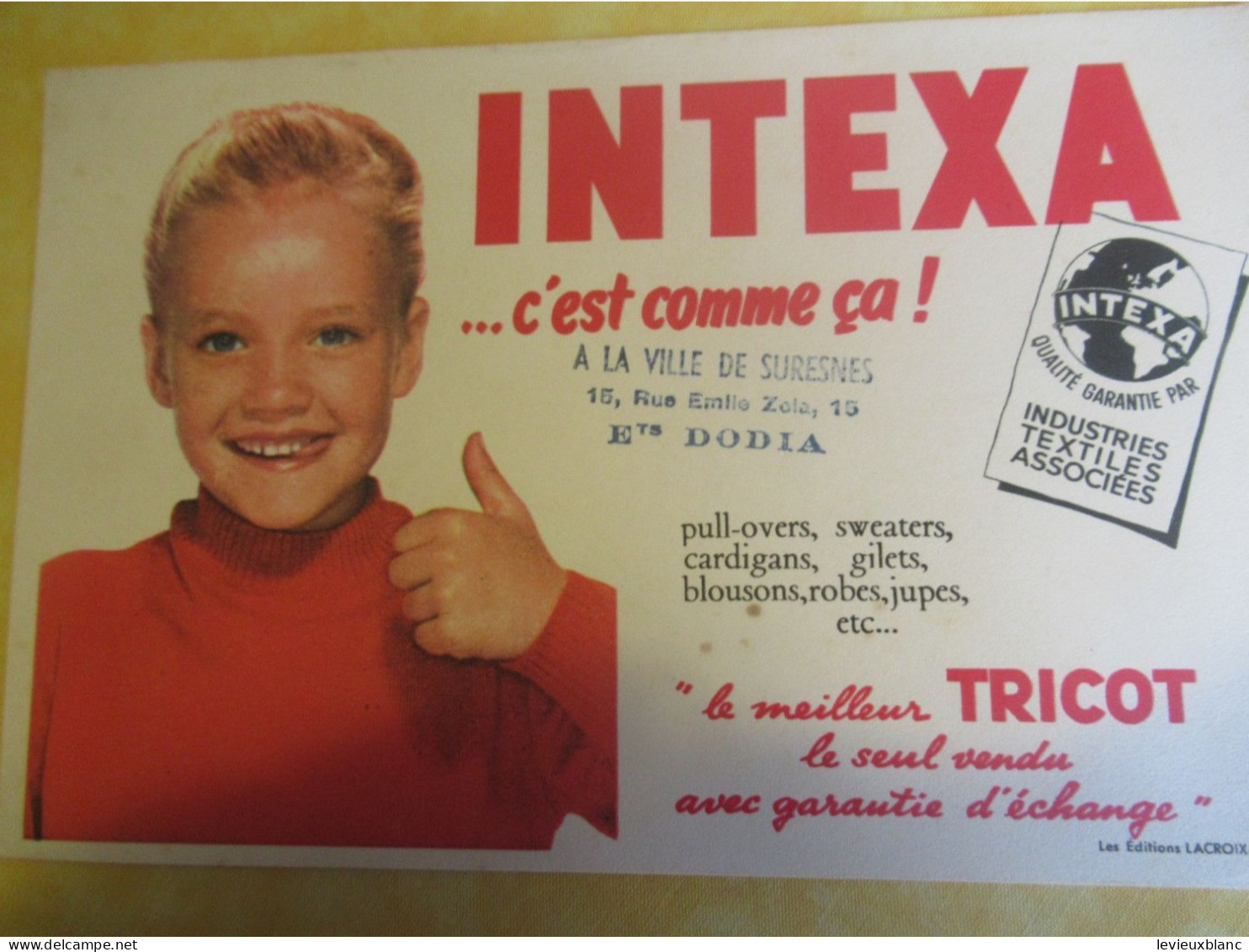 Buvard  Ancien /Textile/"INTEXA C'est Comme ça "/Le Meilleur Tricot Avec Garantie D'échange/Vers 1950-1960   BUV732 - Textile & Vestimentaire