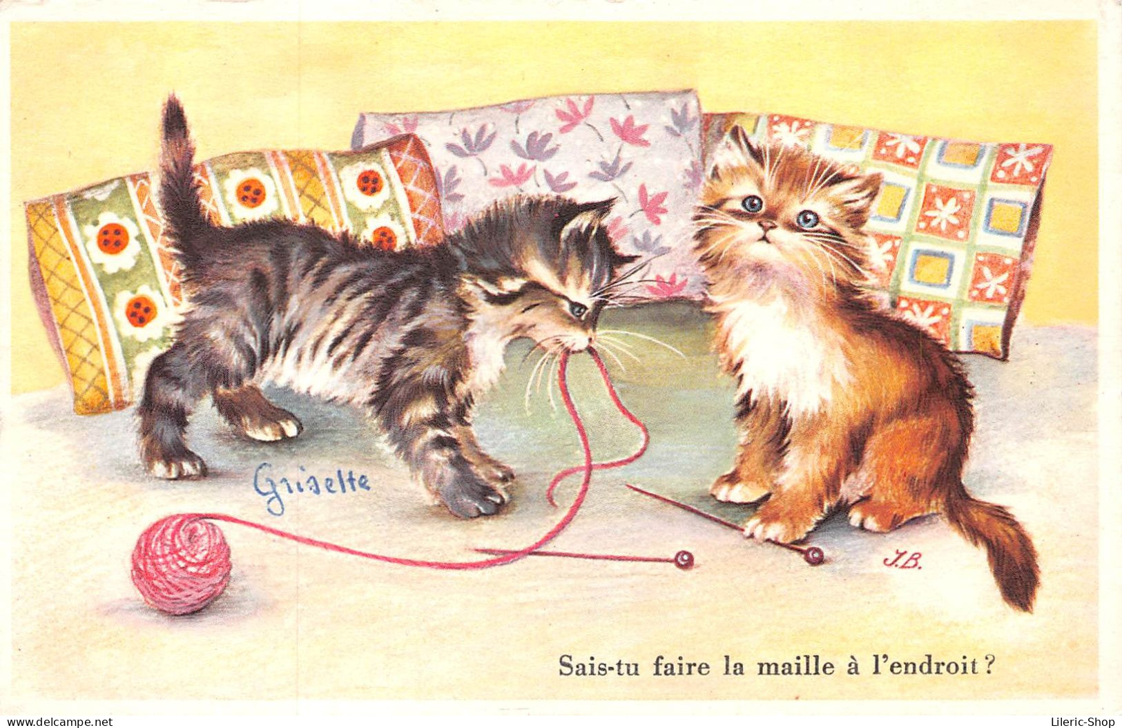 CPSM PF 1956 - Chatons Jouant Avec Une Pelote De Laine - "Sais-tu Faire La Maille à L'endroit ?" Signée J.B - Cats