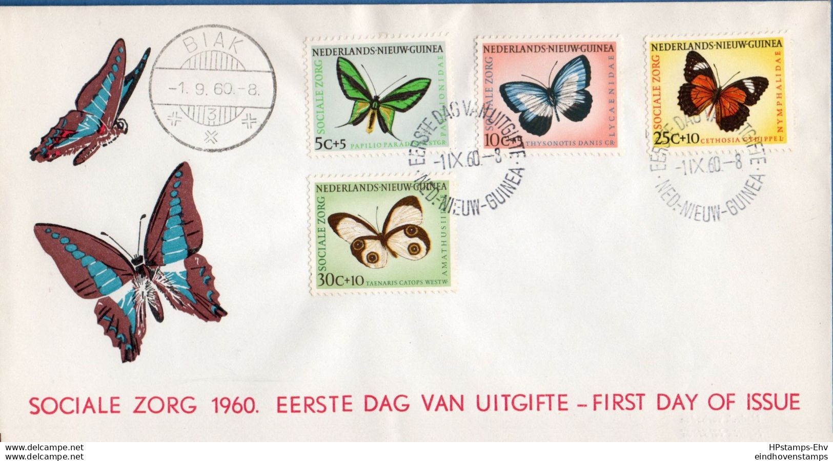 Dutch New Guinea Butterflies FDC 1960 Biak 1.9.60 Not Addressed, 2010.2313 - Refugiados