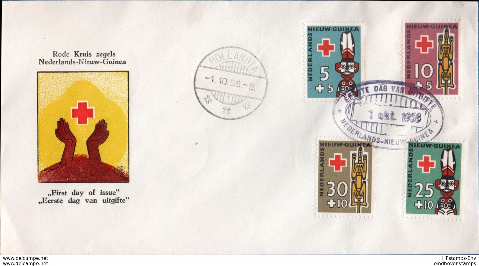Dutch New Guinea Red Cross FDC 1958 Hollandia, 1.X.58 Not Addressed, 2010.2308 - Nueva Guinea Holandesa