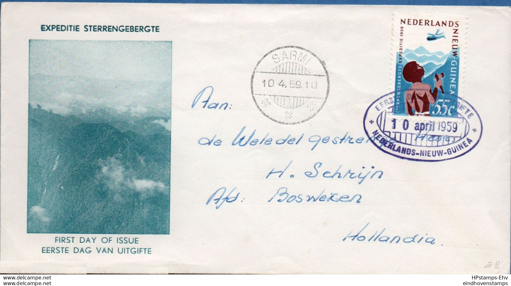 Dutch New Guinea Sterrengebergte/ Star Mountains Expedition FDC 1958 Sarmi 10.IV.59 Addressed To Hollandia, 2010.2310 - Netherlands New Guinea