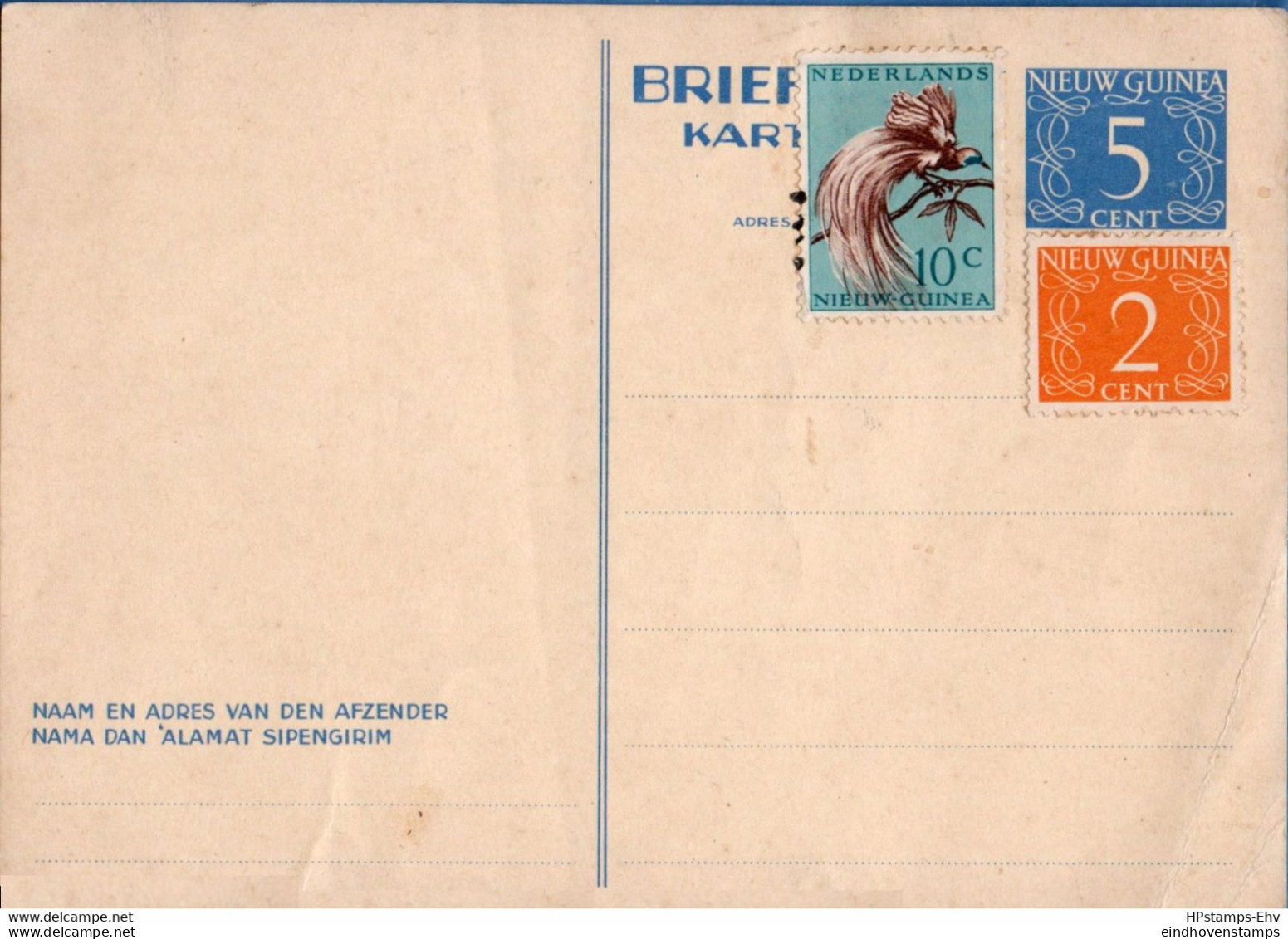 Dutch New Guinea Postal Stat. Card 5ct Additional Franking With 12 Ct Unused 2010.2301 Superficial Creases - Nueva Guinea Holandesa