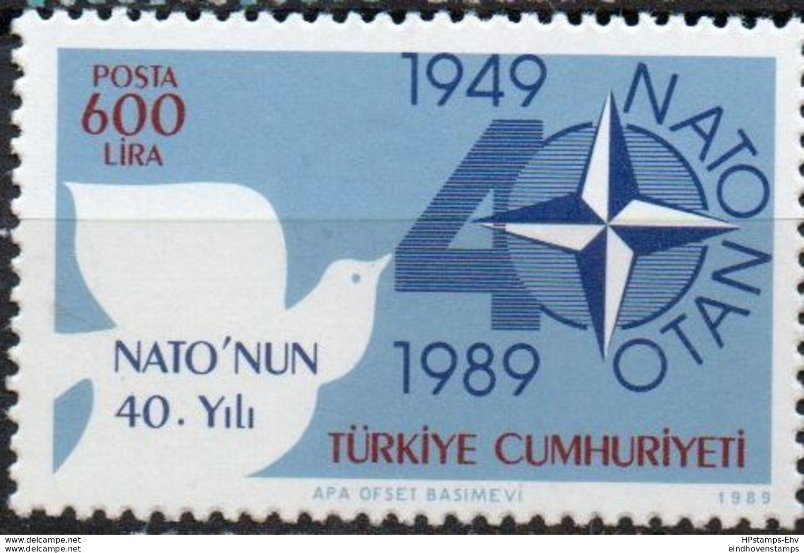 Turkey 1989 ENavo 40 Year MNH Dove, Compass Rose TR89-03 - OTAN