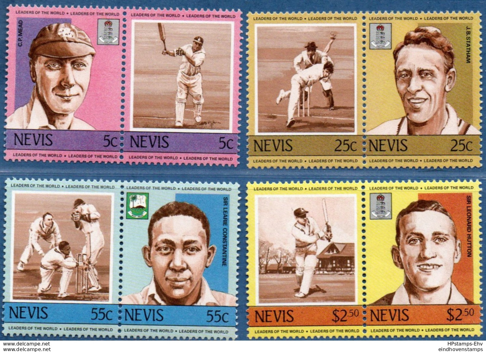 Sint Vincent 1984 - Cricket Player 4 Pair= 8 Val MNH 2006.2929 C.P.Mead, J.B.Statham, Learie Constantine, Leonard Hutton - Cricket