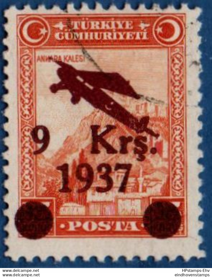 Turkey 1937 Airmail Overprint 9 Krs 1 Value Cancelled 2011.2812 - Oblitérés