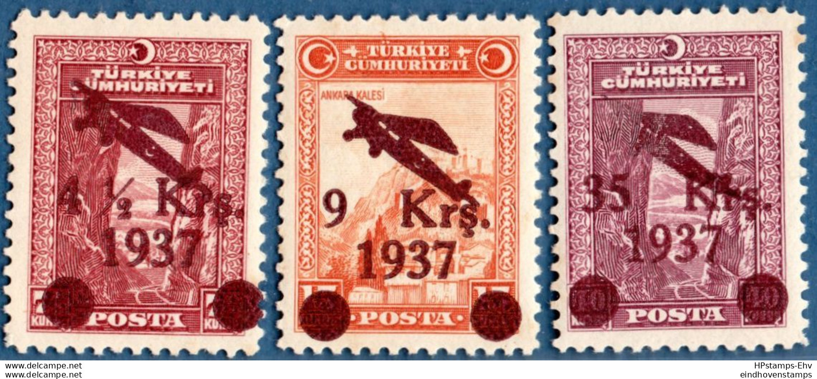 Turkey 1937 Airmail Overprints 3 Values MH 2011.2810 - Nuovi