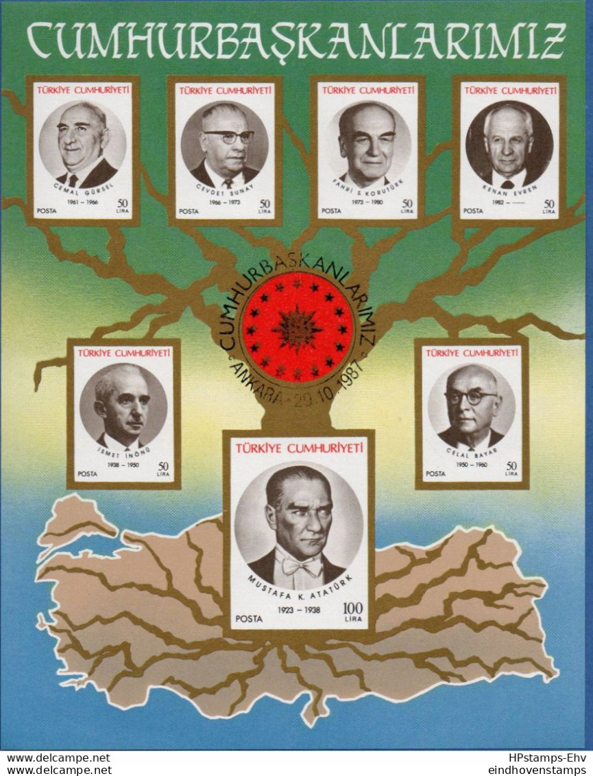 Ceskoslovakia 1987 Presidents Block MNH 2011.1826 Tree, Map, Atatürk, Inönü, Bayar, Evren, Korutürk, Sunay, Gürsel - Other & Unclassified