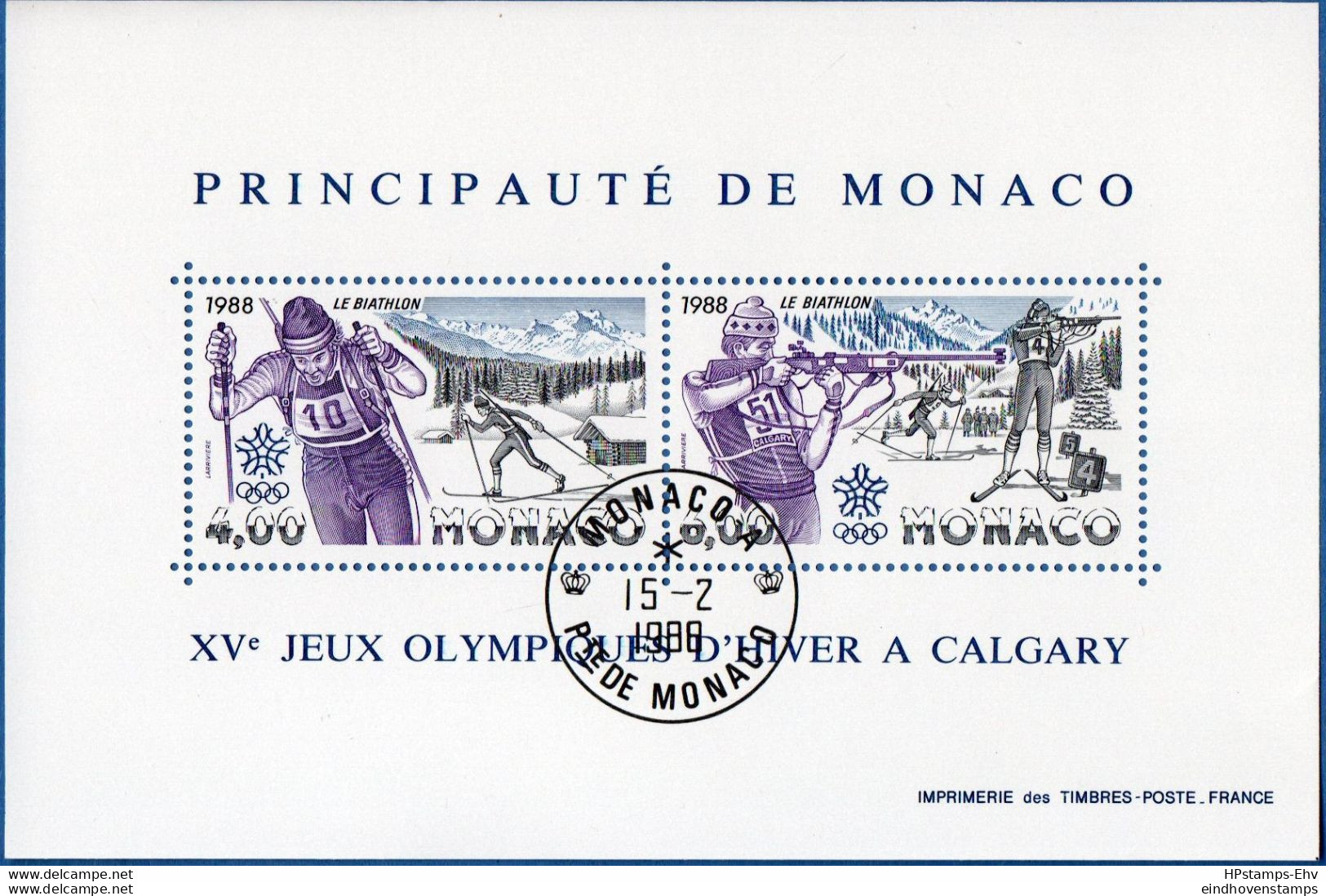 Monaco 1988 Olympic Winter Games Block Cancelled 2011.0667 Biathlon, Standing Position, Skiing - Hiver 1988: Calgary