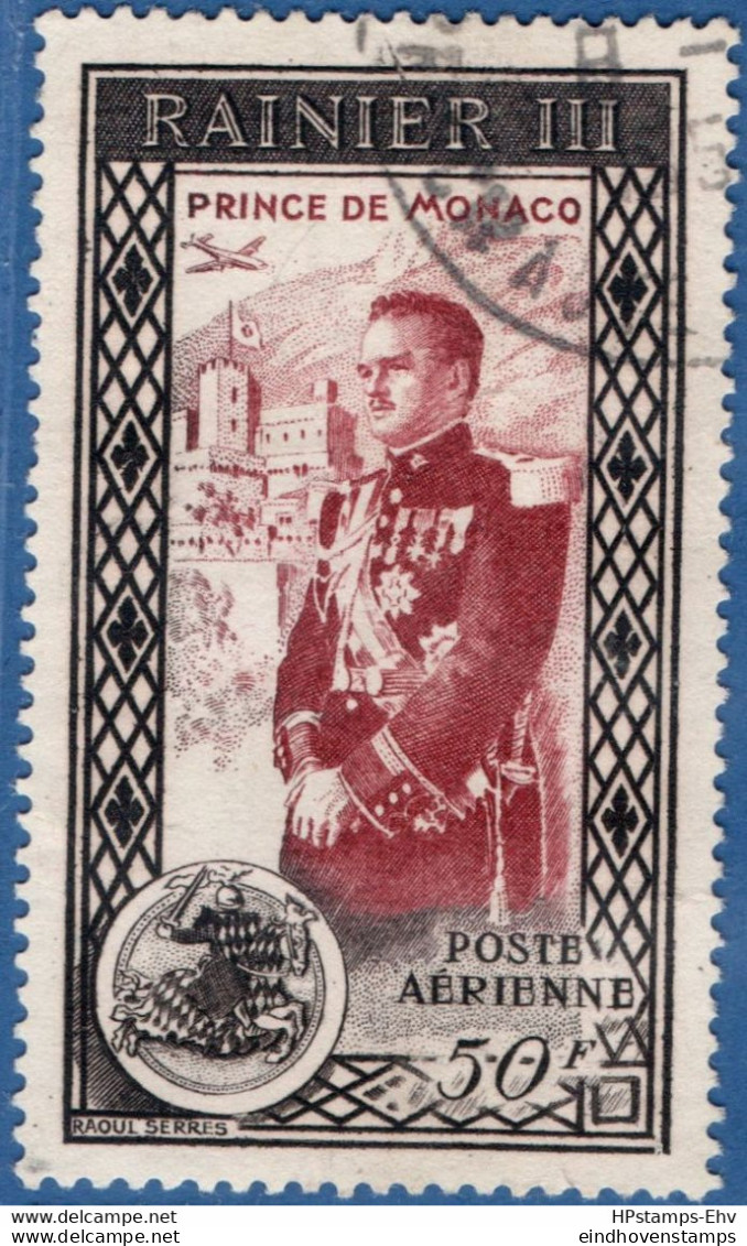 Monaco 1950 50 Fr Prince Rainier III Airmail Stamps 1 Value Cancelled 2011.0601 - Usati