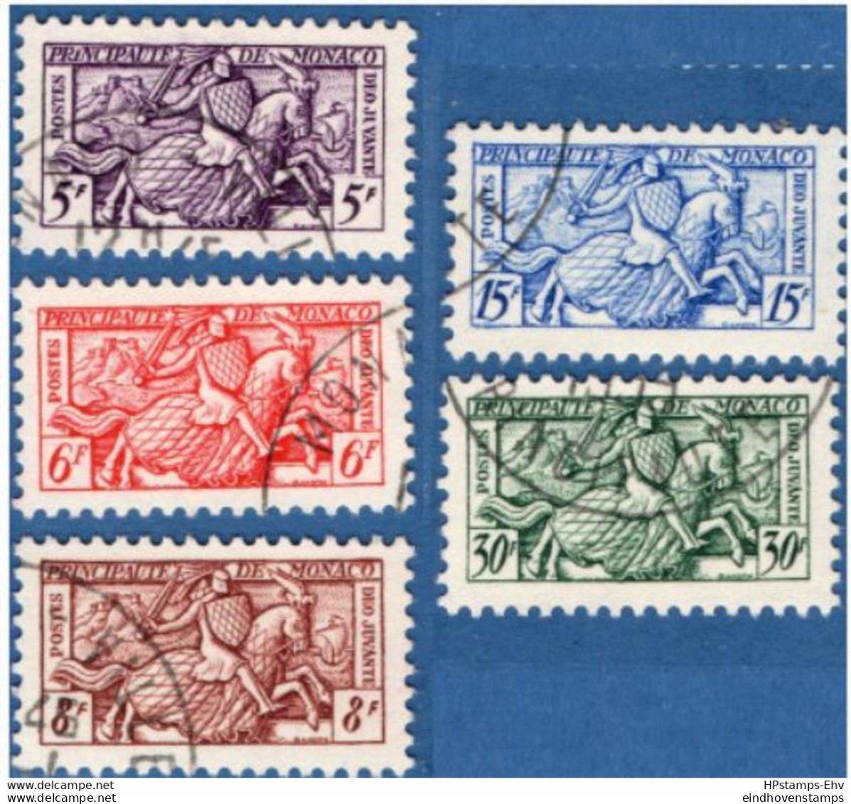 Monaco 1951 Small Stamps For Business Cards Set 5 Values Cancelled 2011.0592 Knight In Armor - Usati