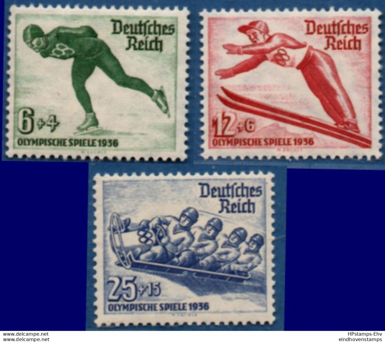 Germany 1935 Olympics Winter Games 3 Values MNH Speed Skating, Ski Jump, Bobsleigh 2103.0504 - Winter 1936: Garmisch-Partenkirchen