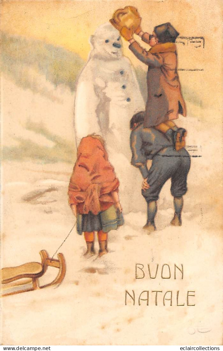 Illustrateur    Non Signé .  Buon Natale  Bonne Année    Bonhomme De Neige . Luge  ( Voir Scan) - 1900-1949