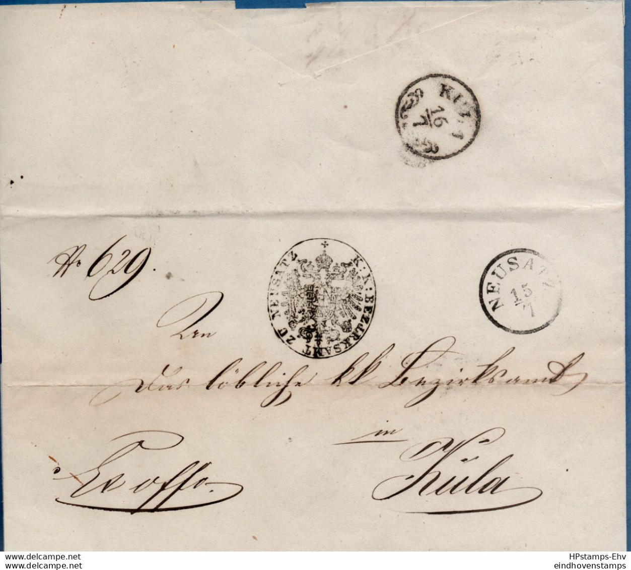 Austria 1854 Full Official Letter From K: K: Bezirksamt Zu Neusatz, 15-7  To Kula 2110.2401 - ...-1850 Voorfilatelie