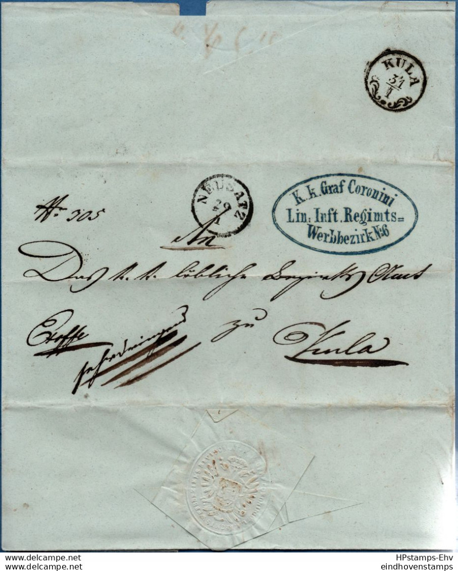 Austria 1855 Full Official Letter From K:k: Graf Coronini Werbbezirk No6 At Neusatz, 29-1  To Kula 2110.2405, Clear Seal - ...-1850 Prephilately