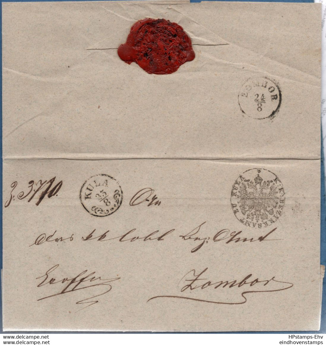 Austria 1854 Full Official Letter From K: K: Bezirksamt Zu Kula, 23-8  To Zombor 2110.2404 - ...-1850 Voorfilatelie