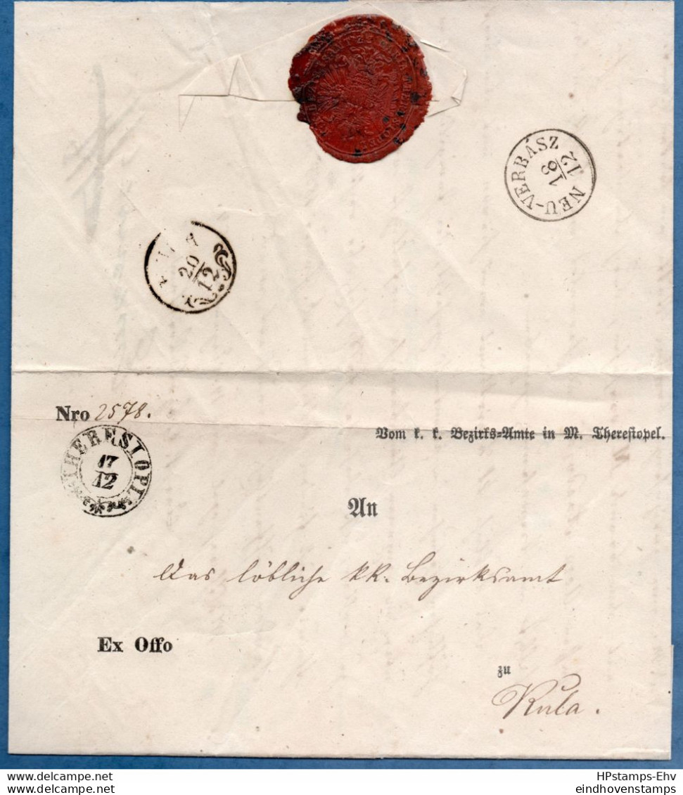 Austria 1854 Full Official Letter From K: K: Bezirksamt Zu Maria Therestopel, 17-12  To Kula 2110.2403 - ...-1850 Vorphilatelie