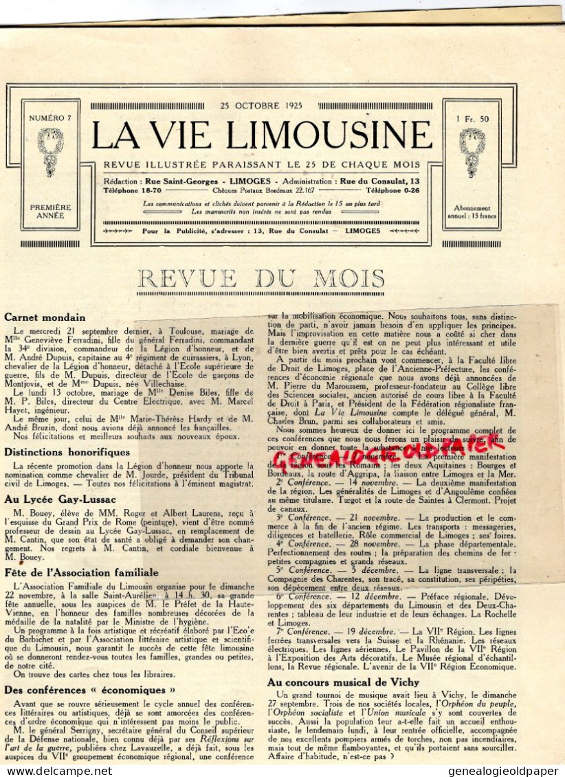 87- LIMOGES- REVUE LA LIMOUSINE N° 7-CIRQUE MUNICIPAL-ST SAINT JUNIEN-MARCEL PREVOST TULLE-AMABLE DUBRAC-BRIVE-RUGBY - Limousin