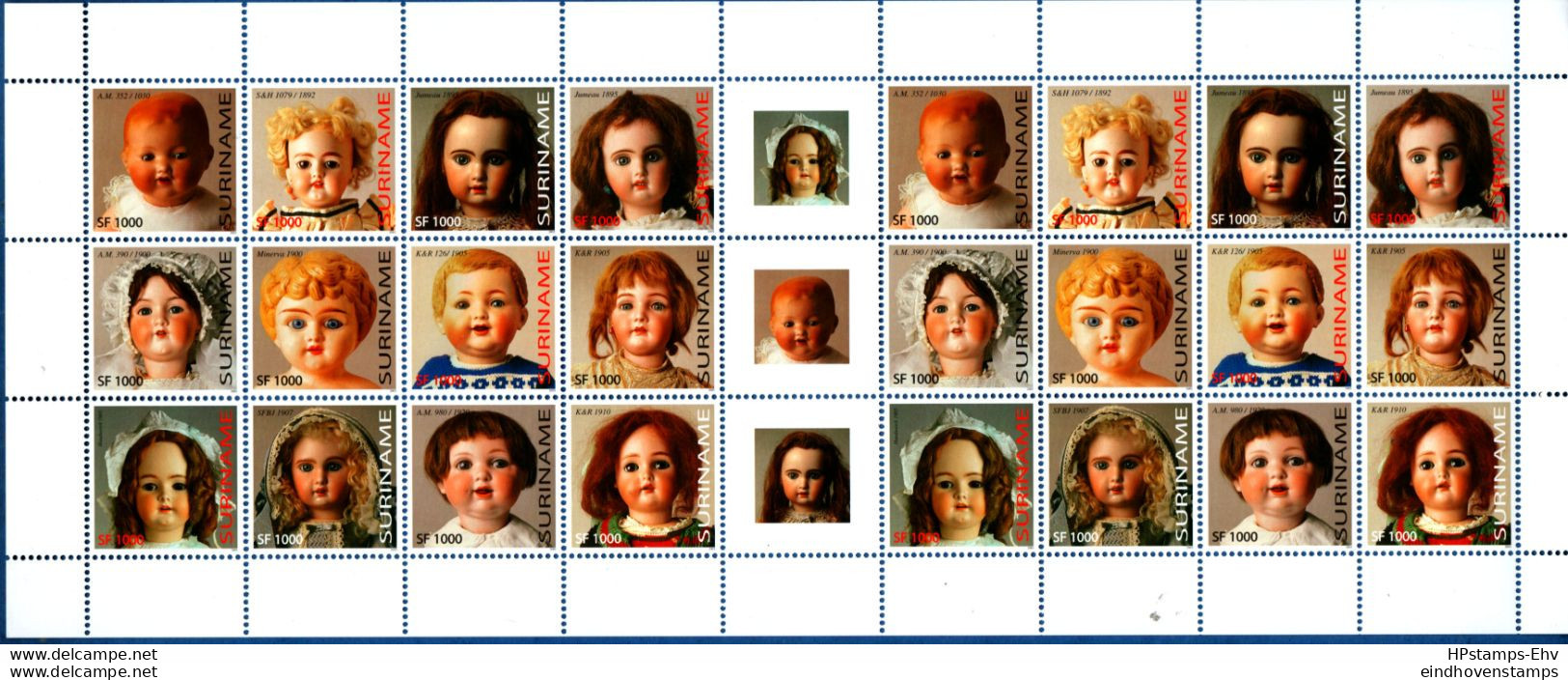 Suriname 2003 Children's Dolls Full Sheet Woth Gutters MNH - Poupées