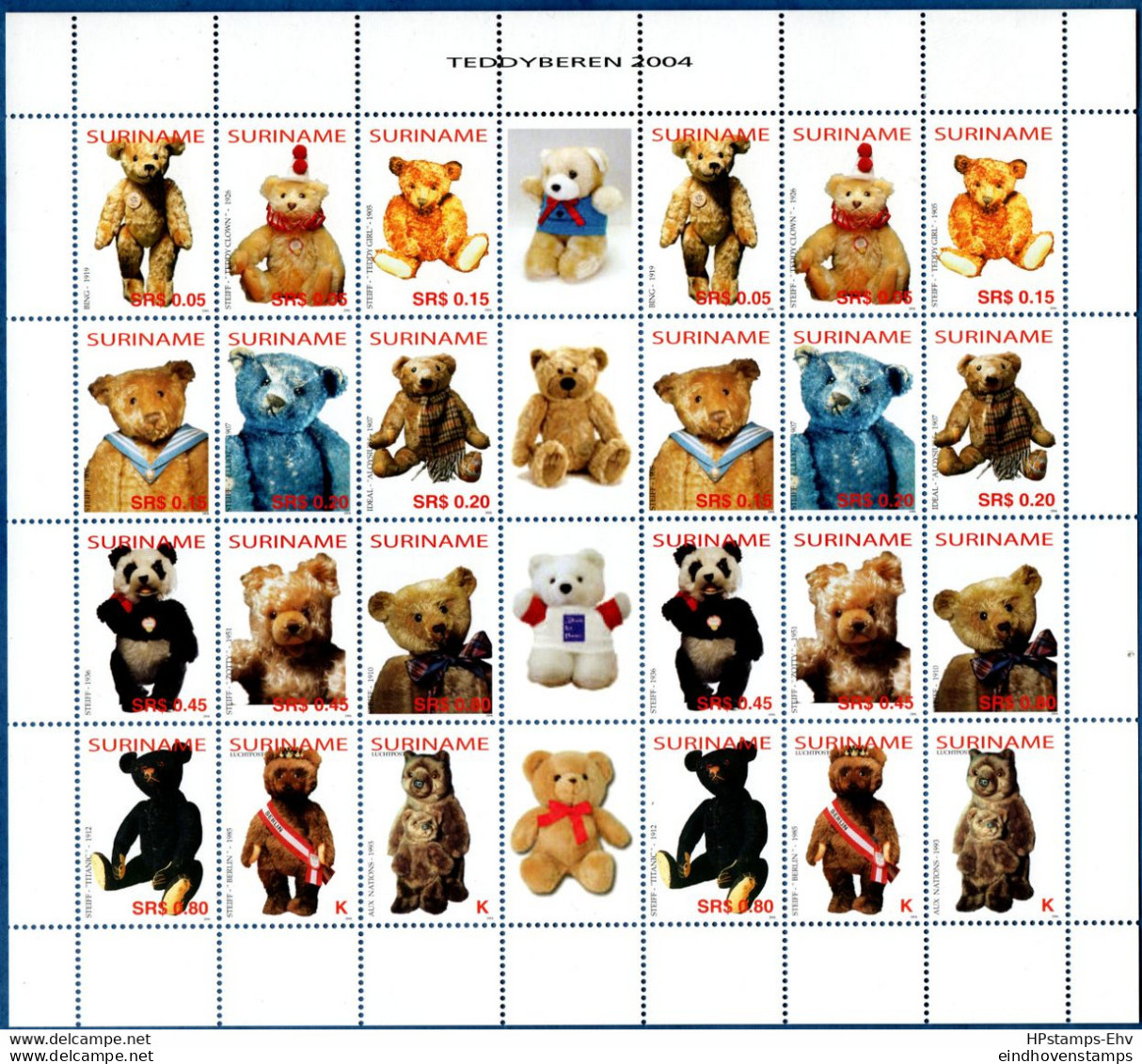 Suriname 2004 Teddybears Full Sheet With Gutters MNH Dolls - Puppen - Teddybären - Nounours - Teddyberen - Puppen