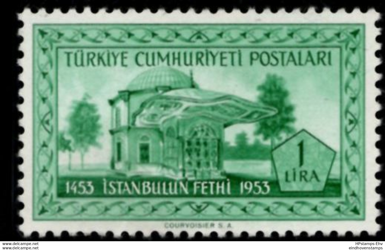 Turkey 1953 1 Lira Mausoleum Sultan Mehmet II Istanbul 1 Value MH 53-01-j - Mosques & Synagogues