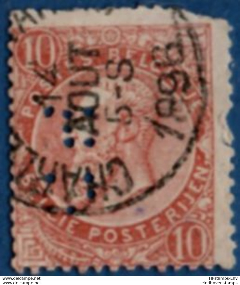 Belgium 1893, CM Perfin On 10c Leopold III, 2106.1908 Cancel Charleroi, Stamp Second Choice - 1863-09