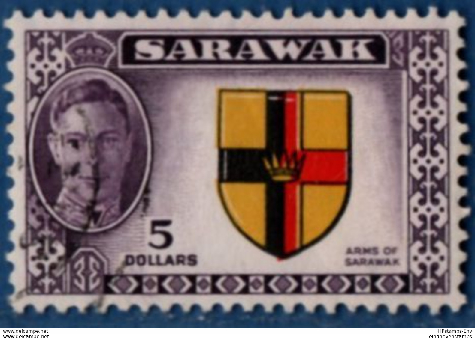 Sarawak Malaysia 1950 $ 5, King George VI & Country Crest 1 Stamp Cancelled 2106.0645 - Sarawak (...-1963)