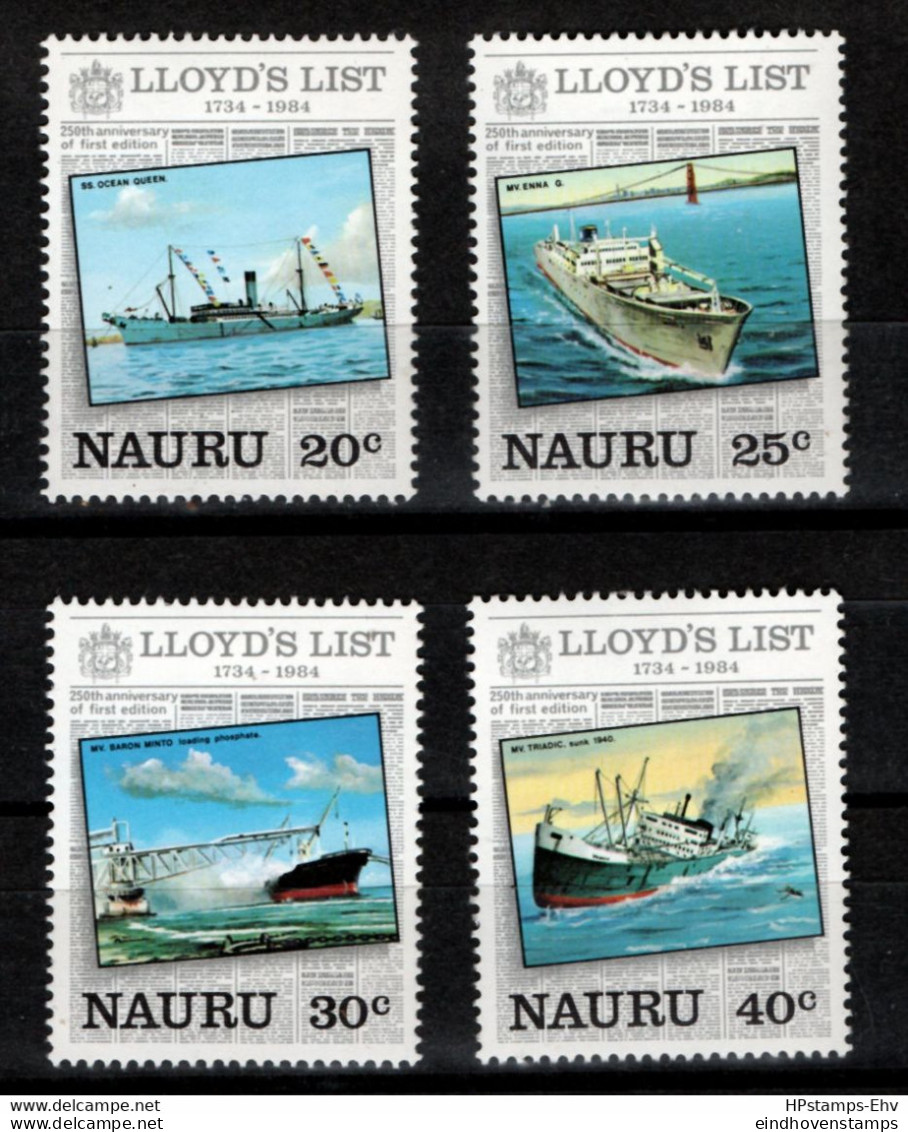 Nauru 1984  Lloyd Lists 4 Values MNH H-84-01 Ocean Queen, Enna G, Baron Minto, Triadic - Sonstige (See)