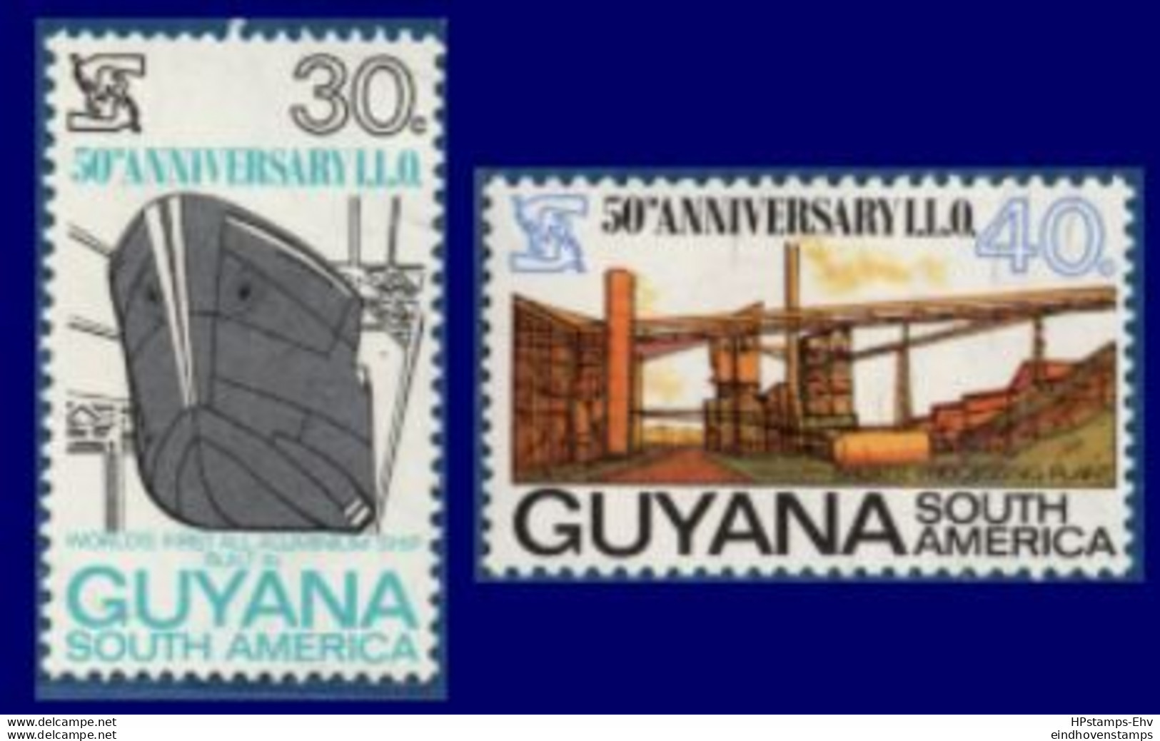 Guyana 1969, ILO Labor Organisation 2 Stamps MNH 2105.2449 OIT Aluminum Ship Independance, Processing Bauxite - ILO