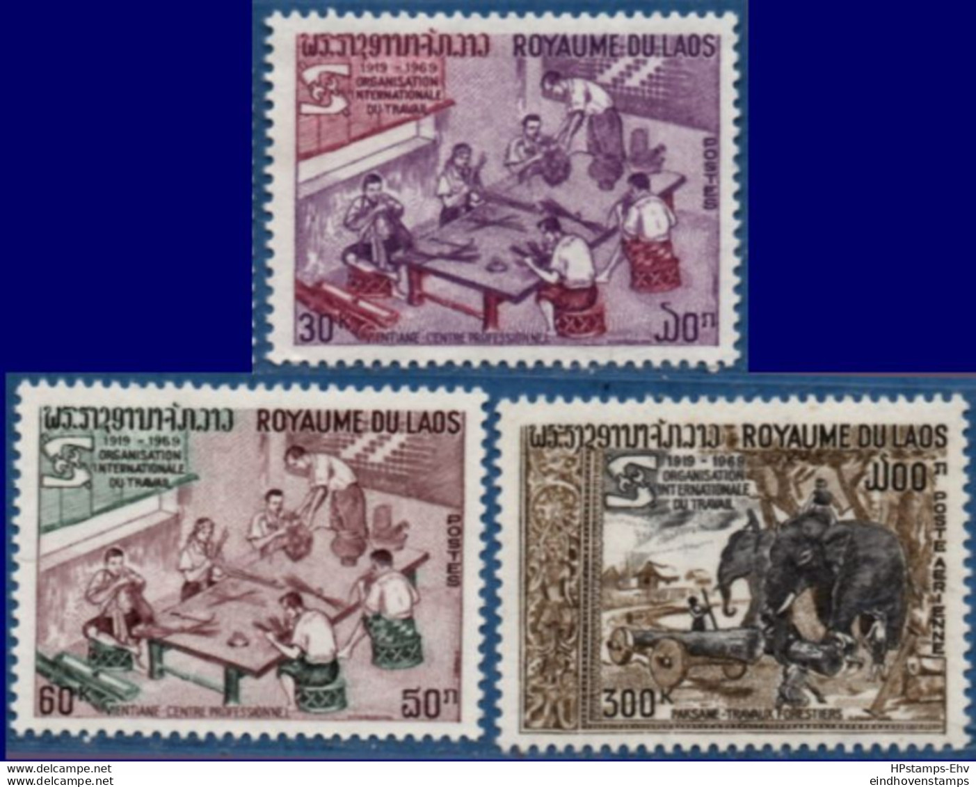 Laos 1969, ILO Labor Organisation 3 Stamps MNH 2105.2414 OIT, Elephant, Taylors, Clothing Fabrication - OIT