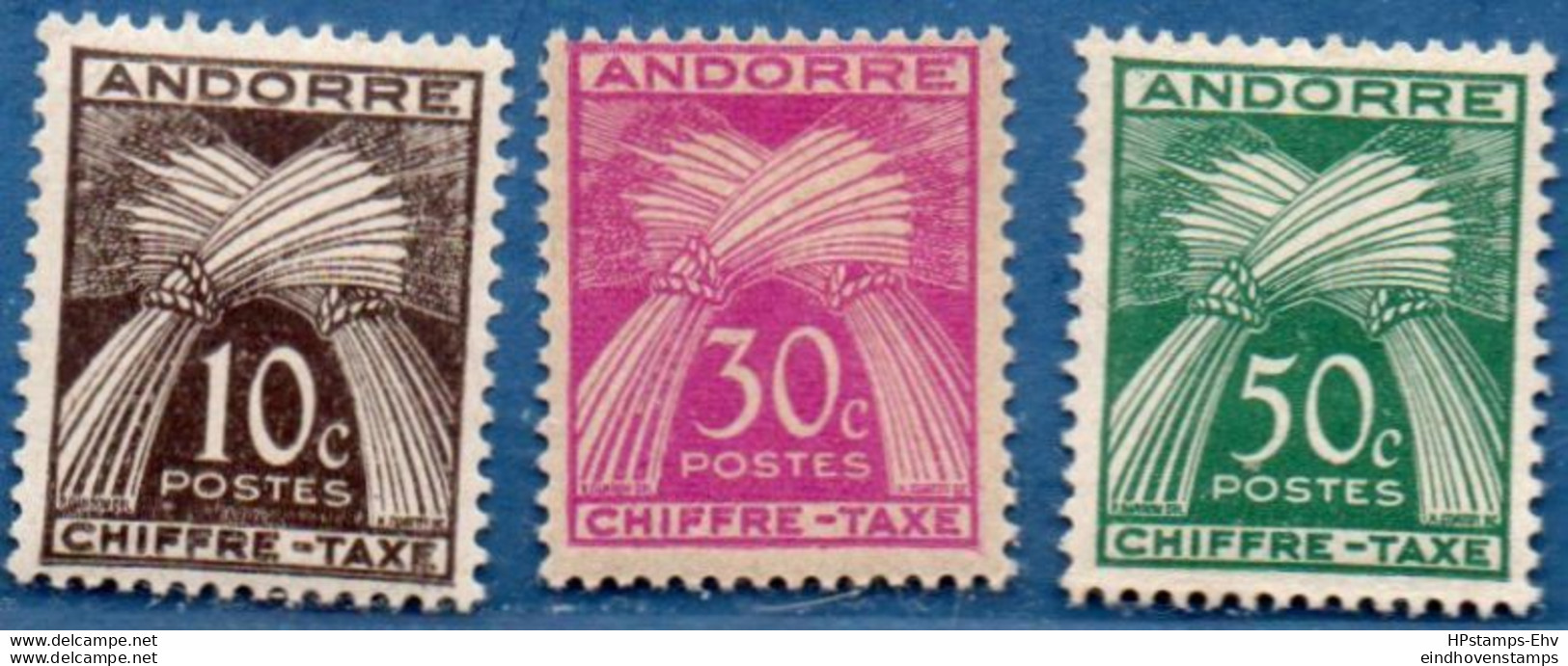 Andorra Fr 1943 Chiffre-Taxe 10, 30 & 50 C  3 Values MH - Ongebruikt