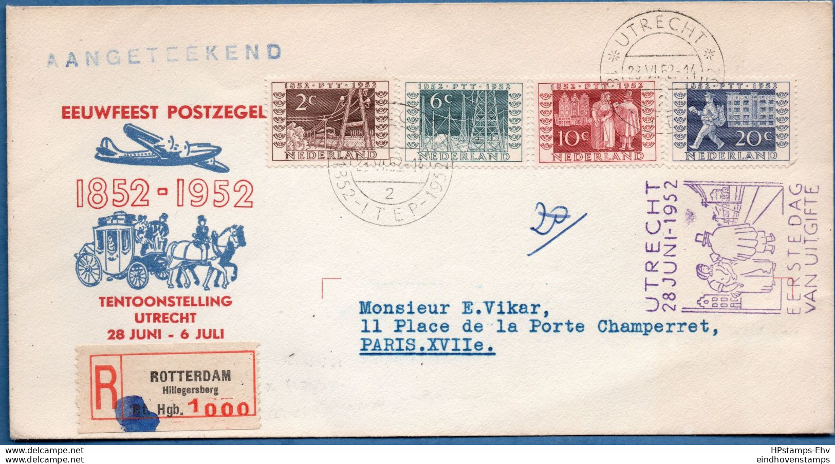 Netherlands Registered First Day Cover 1952 Itep Dutch Post & Telegraph 2112.0510  Exhibition - Poste