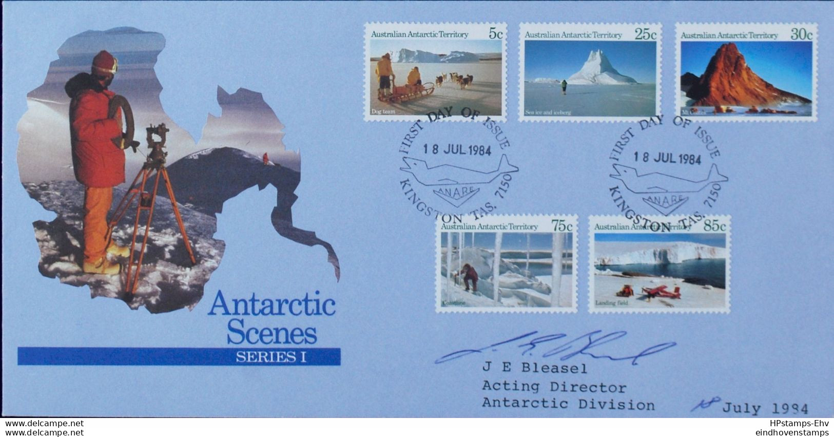 Antarctic Research - 1984 Australian Antarctic Landscapes FDC - 2111.0102 Iceberg, Dog-sledge, Mawson Airstrip - Antarctic Wildlife