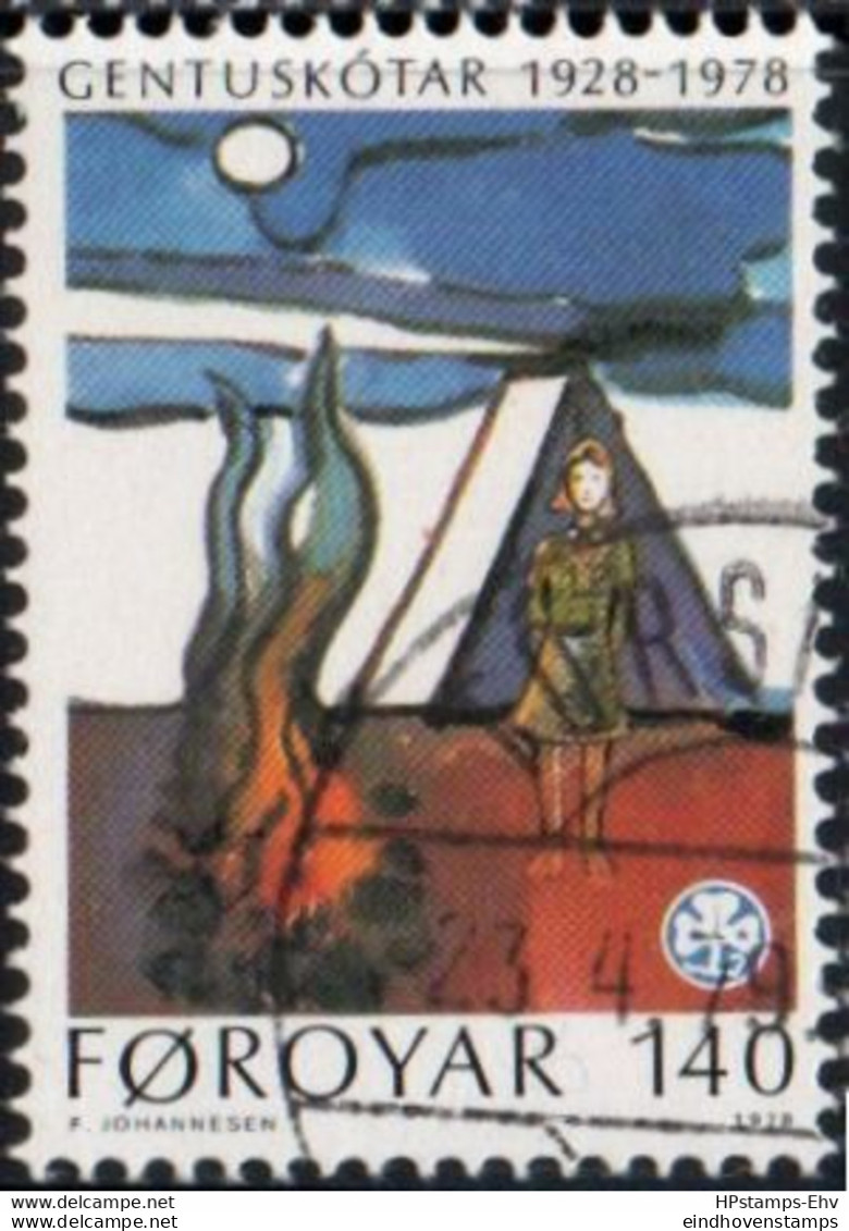 Faeroër 1978 Scouting 1 Value Cancelled 78-01b Faroe Islands, Foeroyar, Girl Scout, Tent, Camp Fire - Usati