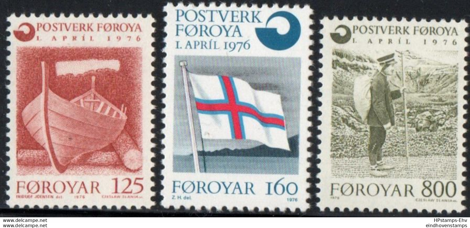 Faeroër 1976 Set 3 Values MNH 76-01 Faroe Islands, Foeroyar Ship, Flag, Postman - Poste