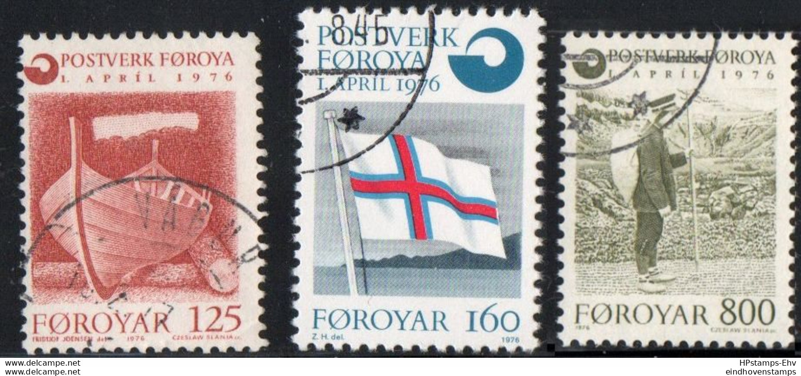 Faeroër 1976 Set 3 Values Cancelled 76-01b Faroe Islands, Foeroyar Ship, Flag, Postman - Poste