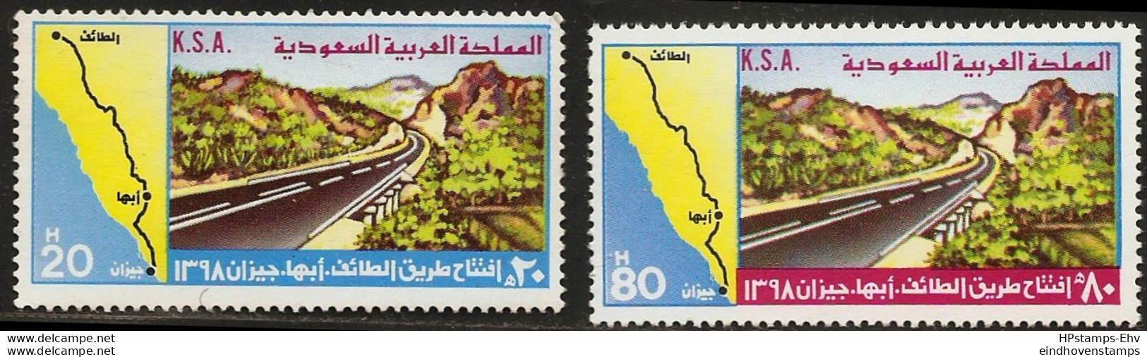 Saudi Arabia 1978 Opening Motorway Taif - Abha - Gizan 2 Values MNH SA-78-01 Map - Otros (Tierra)