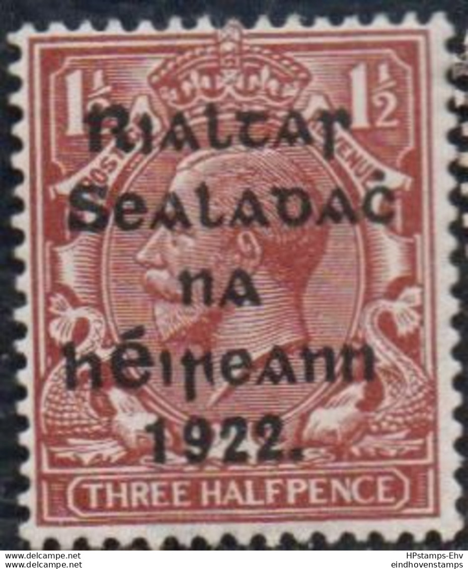 Eire 1922 1½ P Rialtat Small Overprint MNH 2210.0101 - Unused Stamps