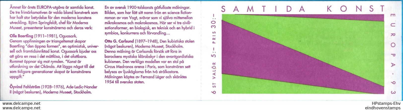 Sweden 1993 Cept Modern Paintings By Baertling, Fahlström, Carlsund, Stamp Booklet MNH 93Pzb182 - 1993