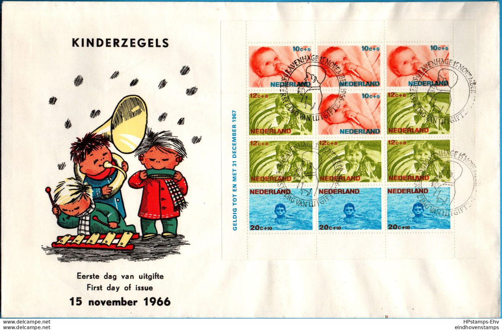 Netherlands 1966 Wellfare Block Issue On Large Not Adressesd FDC With FDC-cancel - Covers & Documents