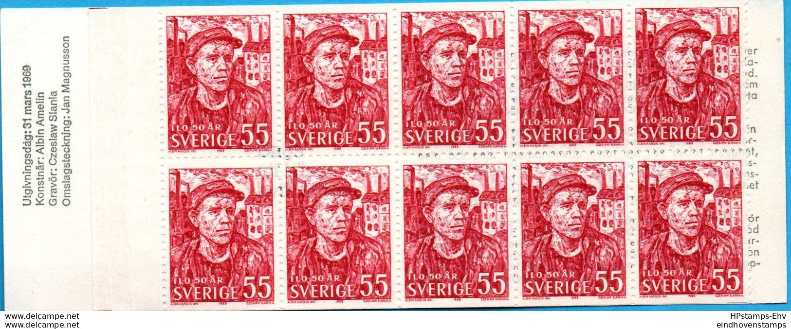 Sweden 1969 ILO Symbol On Stamp Booklet With 10 Stamps Featuring An Industr Labourer MNH 69M632 - IAO