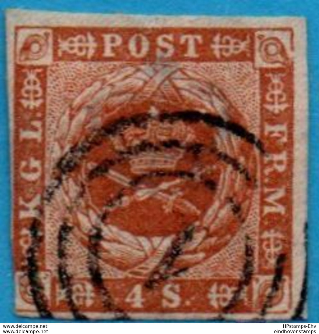 Danmark, 4  Sk 1854 Plate III Cancel 1, Frame Line Right Side Broken Next To Posthorn H-54.02-3 - Used Stamps