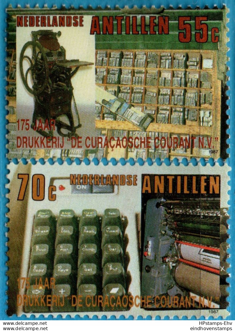 Dutch Antilles 1987 Curacao Journal 175 Year 2 Values MNH Keyboard, Printing Press, Degel Press, Newspaper - Sonstige & Ohne Zuordnung