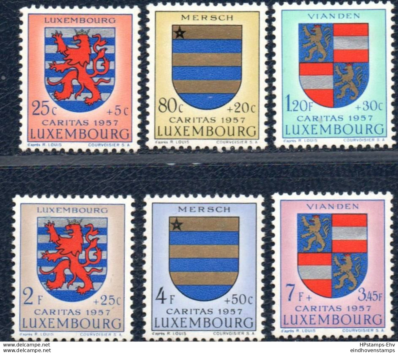 Luxemburg 1957 Heraldic Crests 6 Values MNH 57.03 Blason Cantonale Kantonalwappen Luxemburg, Mersch, Vianden - Andere & Zonder Classificatie